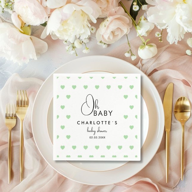 Servilleta De Papel Baby Shower de patrón de corazón (Heart Pattern Baby Shower Napkins with your name and date.)
