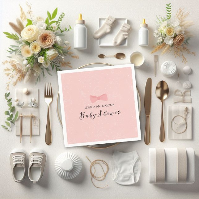 Servilleta De Papel Baby Shower de plegado rosado simple (Subido por el creador)
