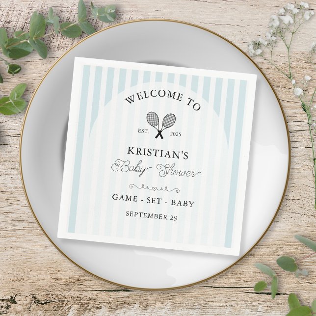 Servilleta De Papel Baby Shower de Preppy Blue Tennis Country Club (elegant baby blue stripes baby shower napkins for chic preppy tennis theme country club events)