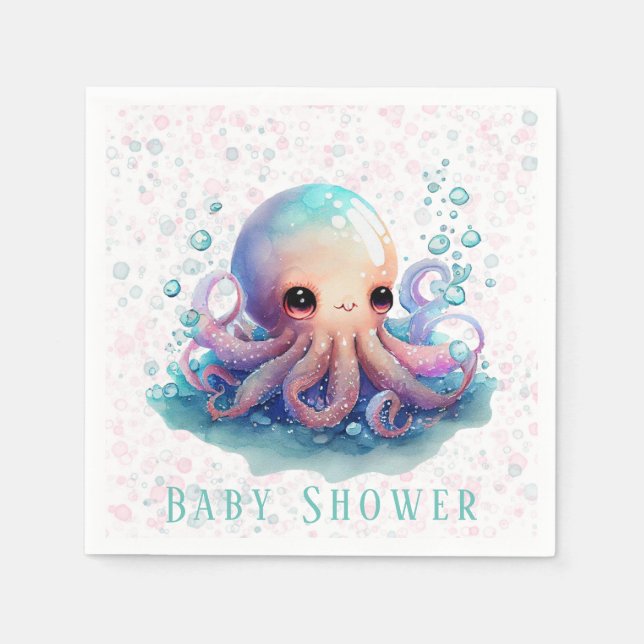 Servilleta De Papel Baby Shower de pulpo colorido (Anverso)