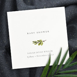 Servilleta De Papel Baby Shower de ramas de pino blanco y negro mínimo