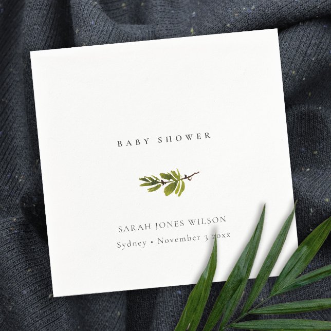 Servilleta De Papel Baby Shower de ramas de pino blanco y negro mínimo (Subido por el creador)