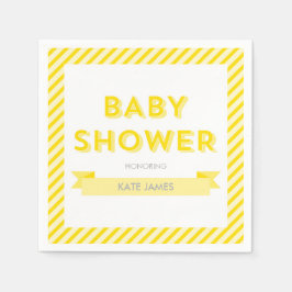 Servilleta De Papel Baby Shower de rayas amarillas modernas