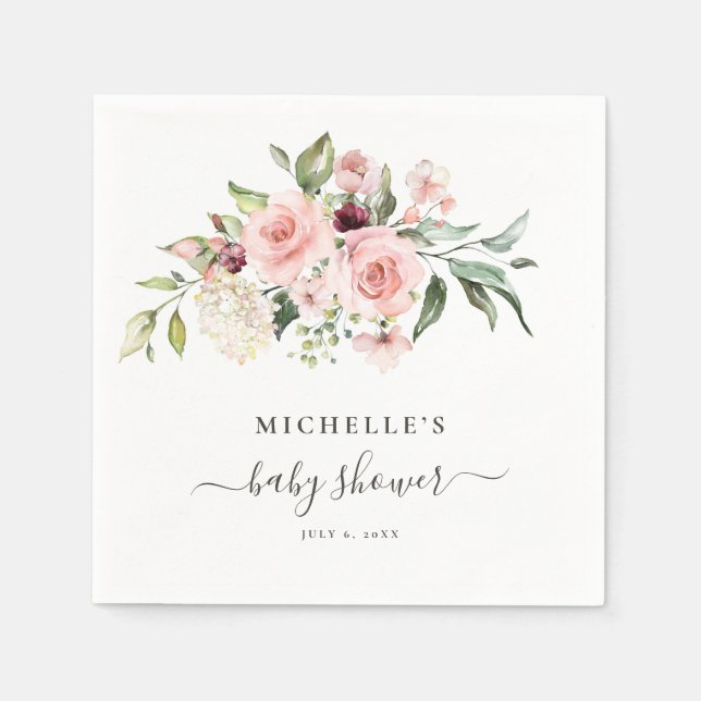 Servilleta De Papel Baby Shower de rosas rosadas (Anverso)