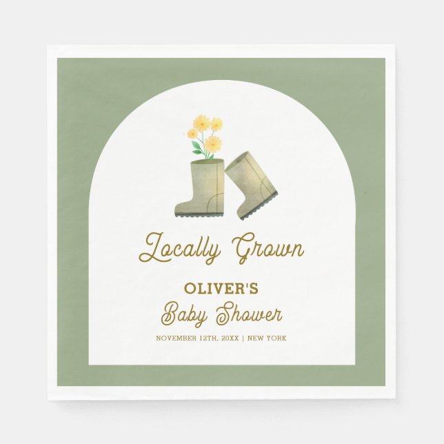 Servilleta De Papel Baby Shower de Sage Green Boots florales de cosech (Anverso)