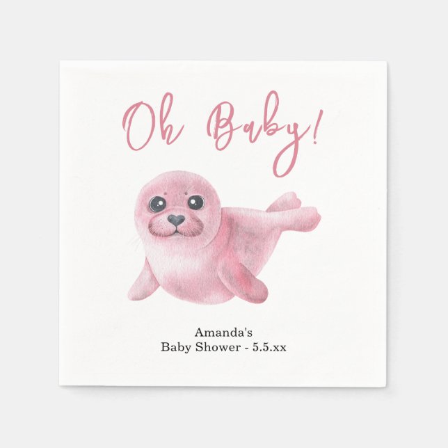 Servilleta De Papel Baby Shower de sellos rosados (Anverso)