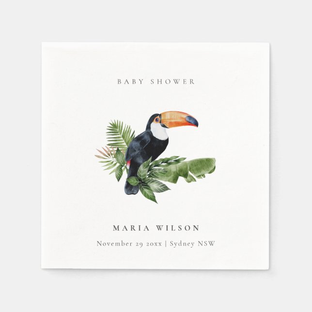 Servilleta De Papel Baby Shower de selva tropical Toucan Foliage (Anverso)