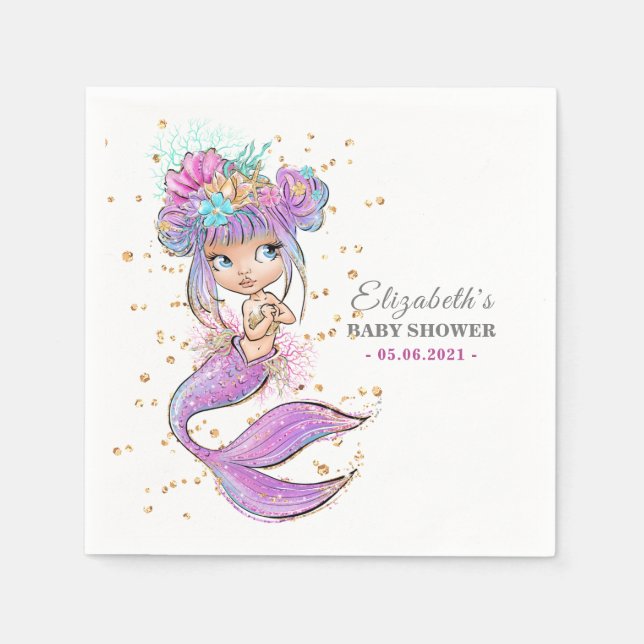 Servilleta De Papel Baby Shower De Sirena Bajo El Mar (Anverso)