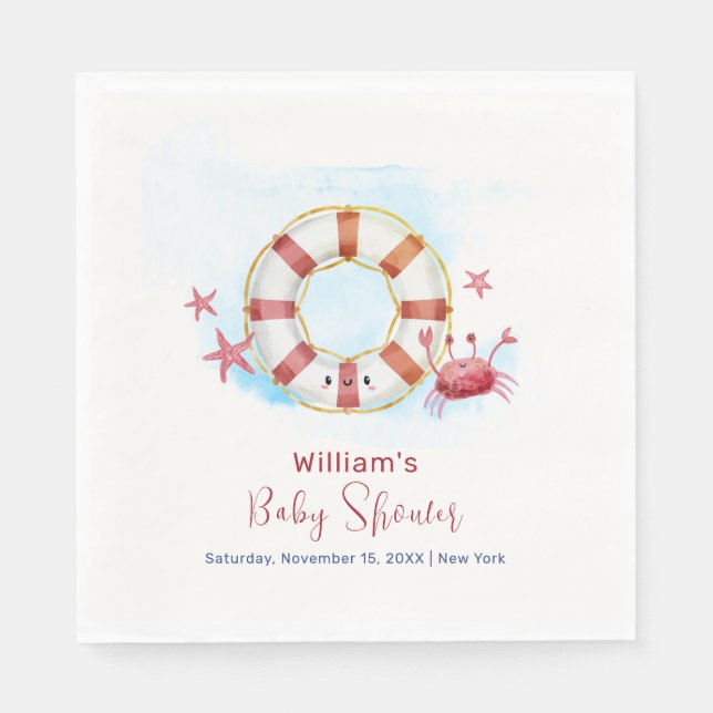 Servilleta De Papel Baby Shower de Starfish Nautical Crab (Anverso)