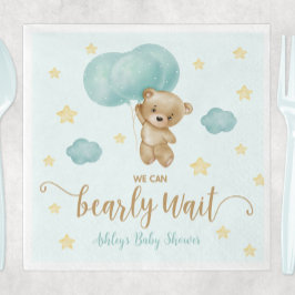 Servilleta De Papel Baby Shower de Teddy Bear and Blue Balloons