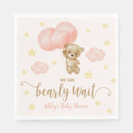 Servilleta De Papel Baby Shower de Teddy Bear and Pink Balloons