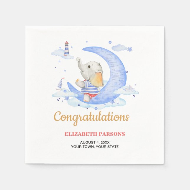 Servilleta De Papel Baby Shower de Theme Boy Nautical (Anverso)