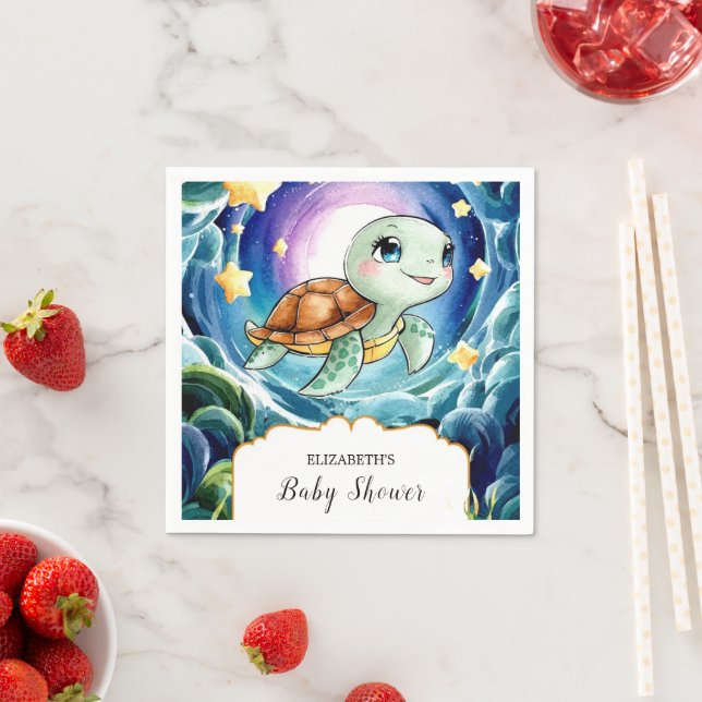 Servilleta De Papel Baby Shower de tortuga marina simple mágica (In situ)
