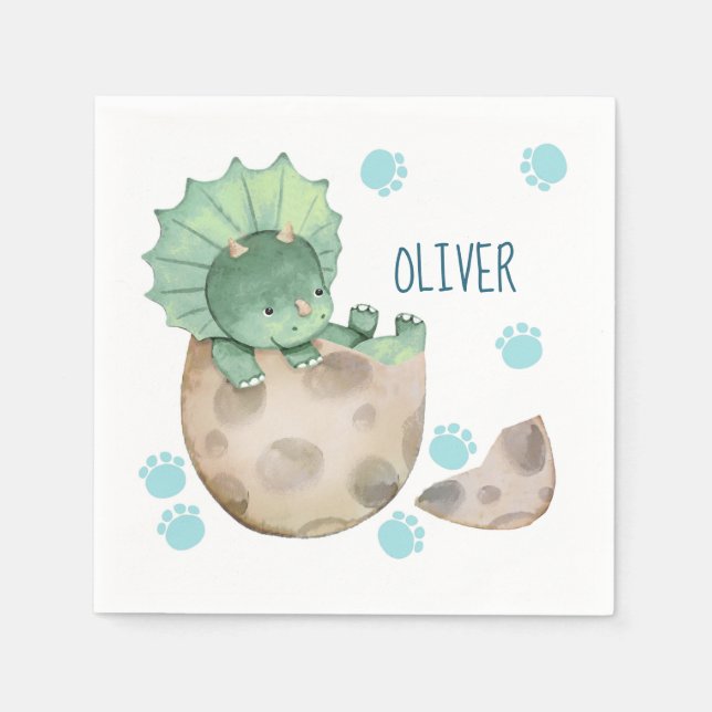 Servilleta De Papel Baby Shower de Triceratops Dinosaur Boy (Anverso)