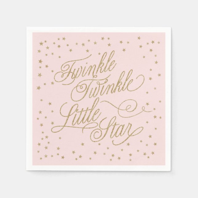 Servilleta De Papel Baby Shower de Twinkle Little Star Gold y Chica Ro (Anverso)