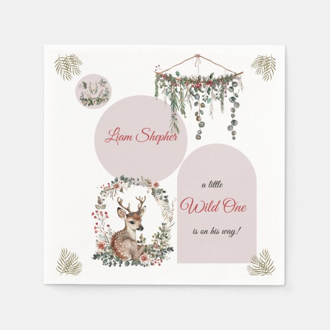 Servilleta De Papel Baby Shower de vegetación temática de Woodland per (Anverso)