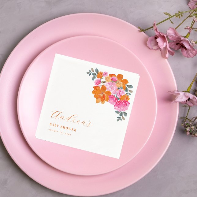 Servilleta De Papel Baby Shower de verano brillante rosa y Naranja (Subido por el creador)