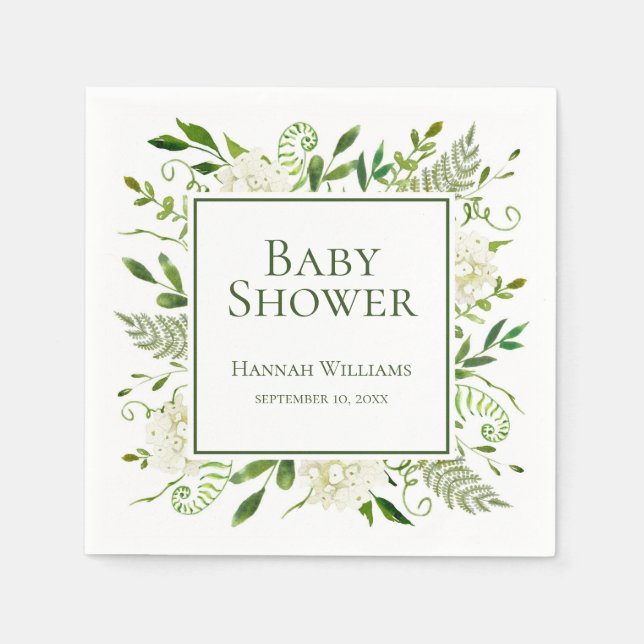 Servilleta De Papel Baby Shower de White Hydrangeas (Anverso)