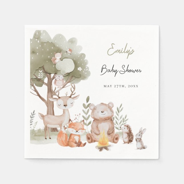 Servilleta De Papel Baby Shower de Woodland Animals (Anverso)
