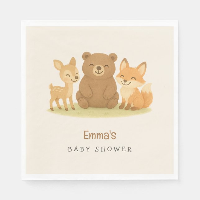 Servilleta De Papel Baby Shower de Woodland Animals (Anverso)