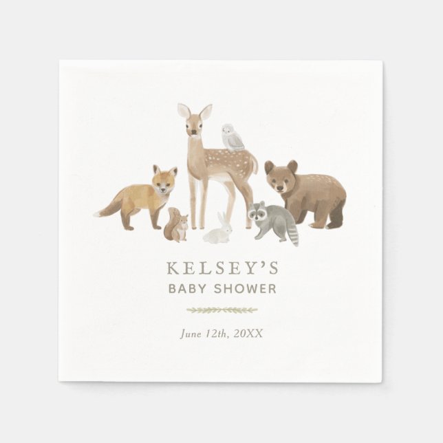 Servilleta De Papel Baby Shower de Woodland Animals (Anverso)