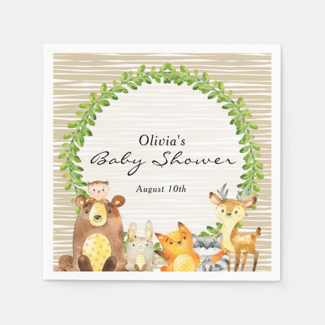 Servilleta De Papel Baby Shower de Woodland Animals (Anverso)