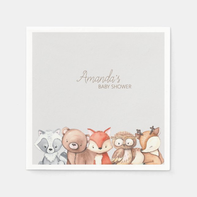 Servilleta De Papel Baby Shower de Woodland Animals (Anverso)