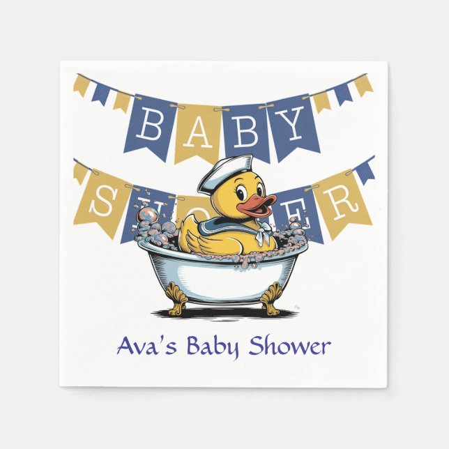 Servilleta De Papel Baby Shower de Yellow y Blue Rubber Duck Boy (Anverso)