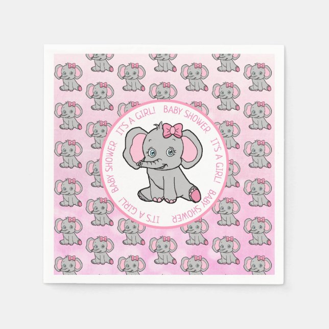 Servilleta De Papel Baby Shower del Chica Elefante Rosa (Anverso)