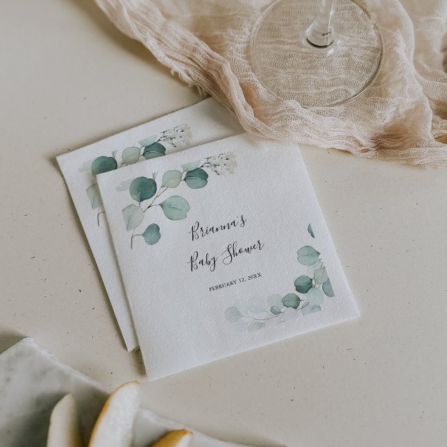 Servilleta De Papel Baby Shower del follaje verde del eucalipto del ve (Subido por el creador)