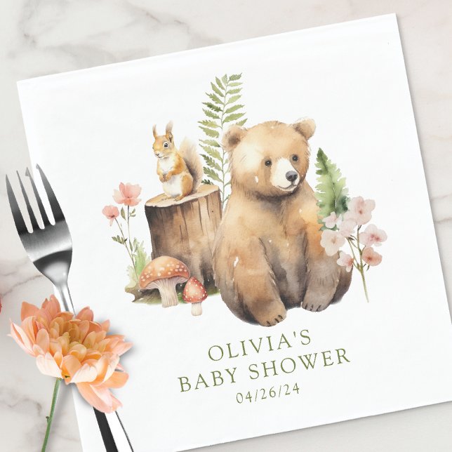 Servilleta De Papel Baby Shower del oso delgado de la naturaleza (Subido por el creador)