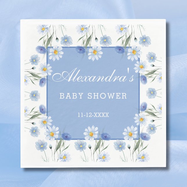 Servilleta De Papel Baby Shower Dusty Blue and White Floral Boho (Subido por el creador)