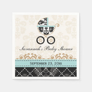 Servilleta De Papel Baby Shower Eggshell Blue Damask Carrier