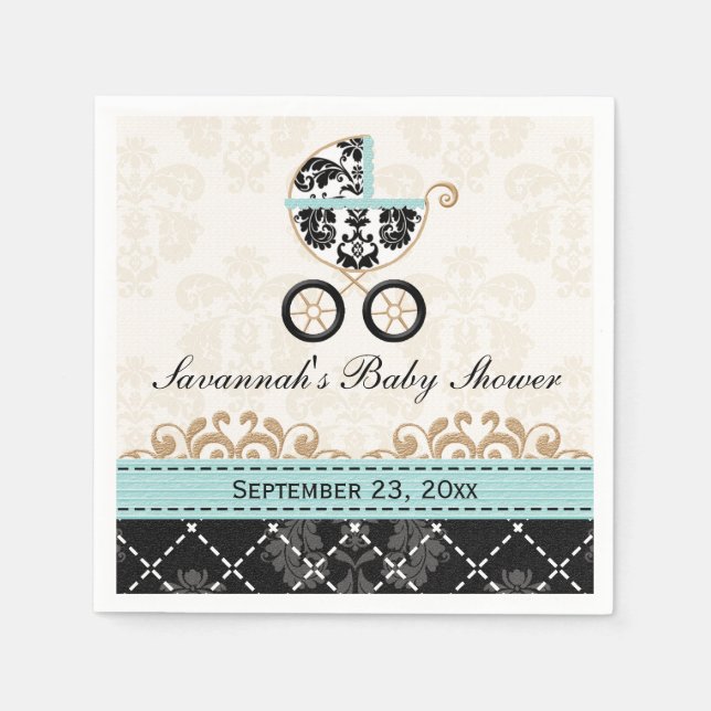 Servilleta De Papel Baby Shower Eggshell Blue Damask Carrier (Anverso)