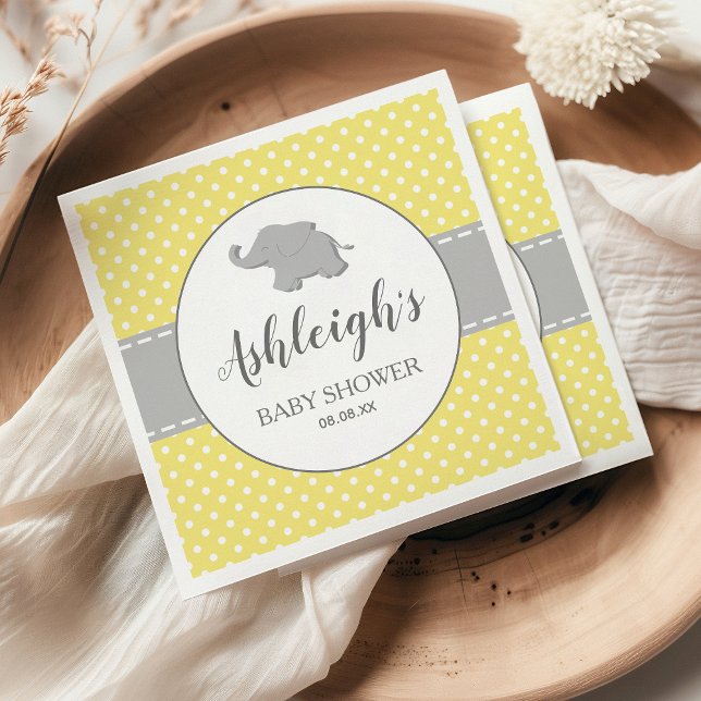 Servilleta De Papel Baby Shower elefante amarillo gris polka (Subido por el creador)