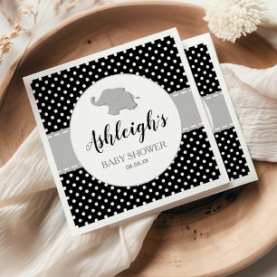 Servilleta De Papel Baby Shower Elefante Lindo de Lunares Negros y Bla