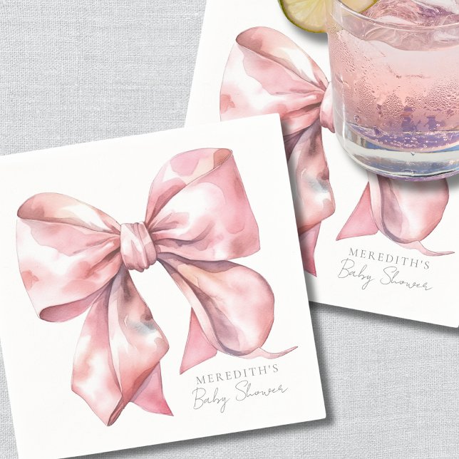 Servilleta De Papel Baby Shower Elegante con Lazo Rosa (Elegant Pink Bow Baby Shower Napkins)