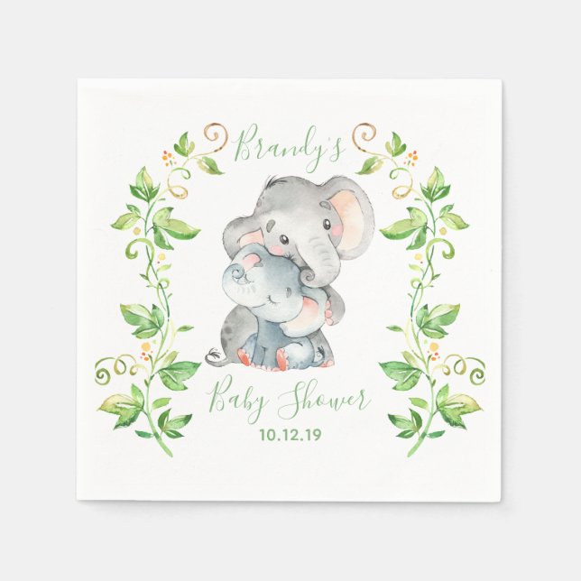 Servilleta De Papel Baby Shower Elephant Zoo Jungle Animals (Anverso)