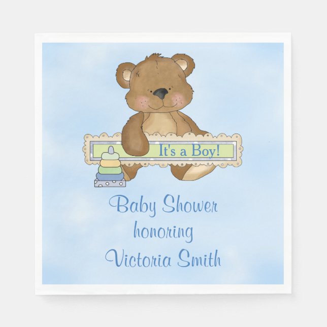 Servilleta De Papel Baby Shower es un chico Teddy Bear (Anverso)