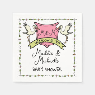 Servilleta De Papel Baby Shower Escudo de cigüeña dibujado por mano