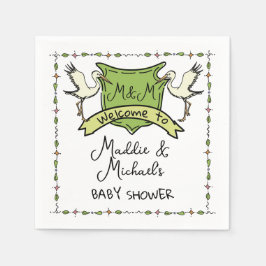 Servilleta De Papel Baby Shower Escudo de cigüeña dibujado por mano