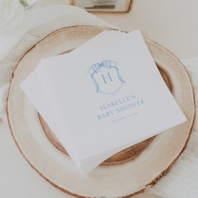 Servilleta De Papel Baby Shower Escudo Monograma Blue Bow (Subido por el creador)