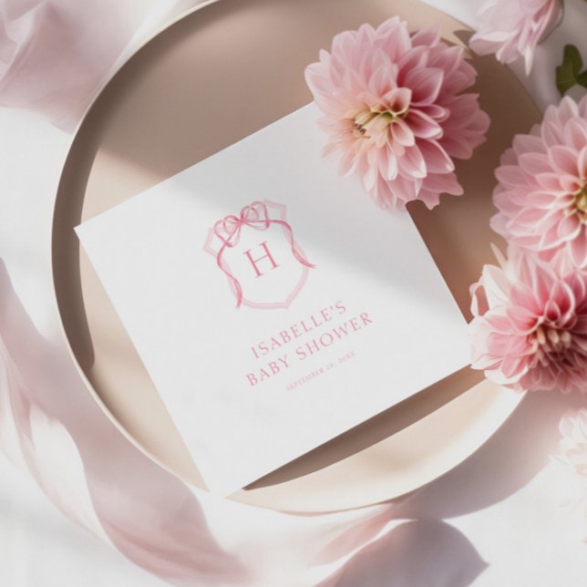 Servilleta De Papel Baby Shower Escudo monograma de arco rosado (Subido por el creador)