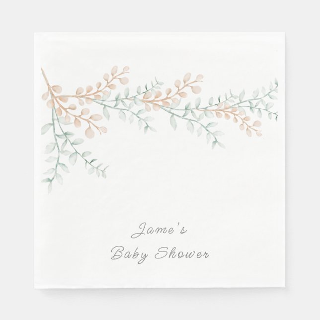 Servilleta De Papel Baby Shower Eucalyptus simple y elegante (Anverso)