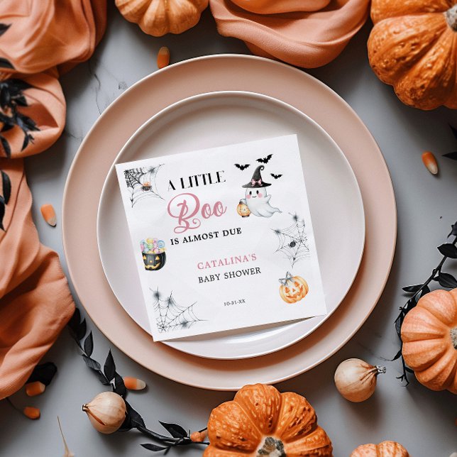 Servilleta De Papel Baby Shower fantasma de Halloween rosa (Subido por el creador)