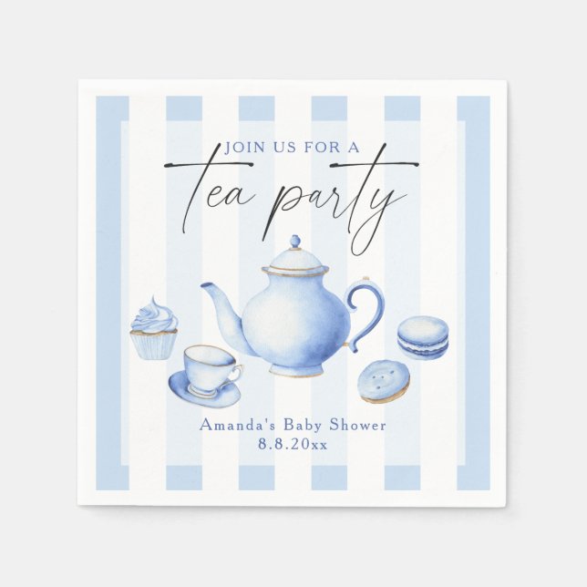 Servilleta De Papel Baby Shower Fiesta de té azul (Anverso)