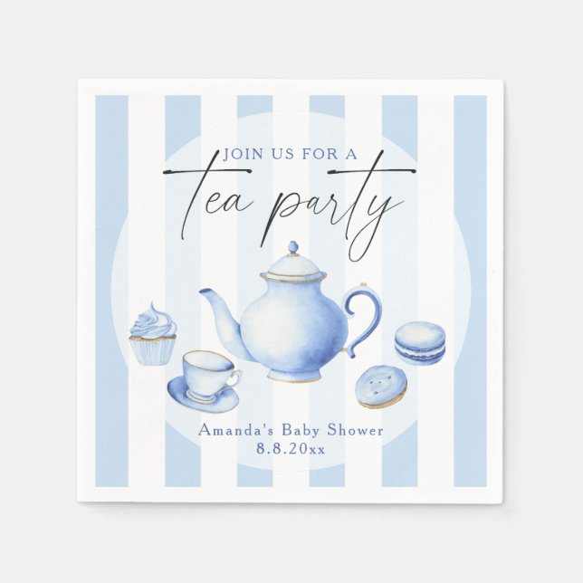 Servilleta De Papel Baby Shower Fiesta de té azul (Anverso)
