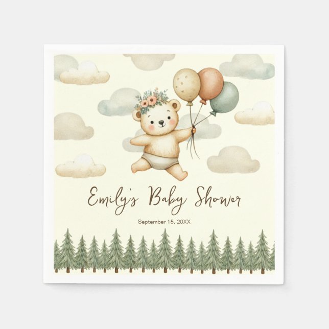 Servilleta De Papel Baby Shower Floating Bear Adventures (Anverso)