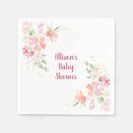 Servilleta De Papel Baby Shower | Flora dorada de coral rosa