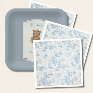 Servilleta De Papel Baby Shower Floral Azul Polvoriento Toile Francés